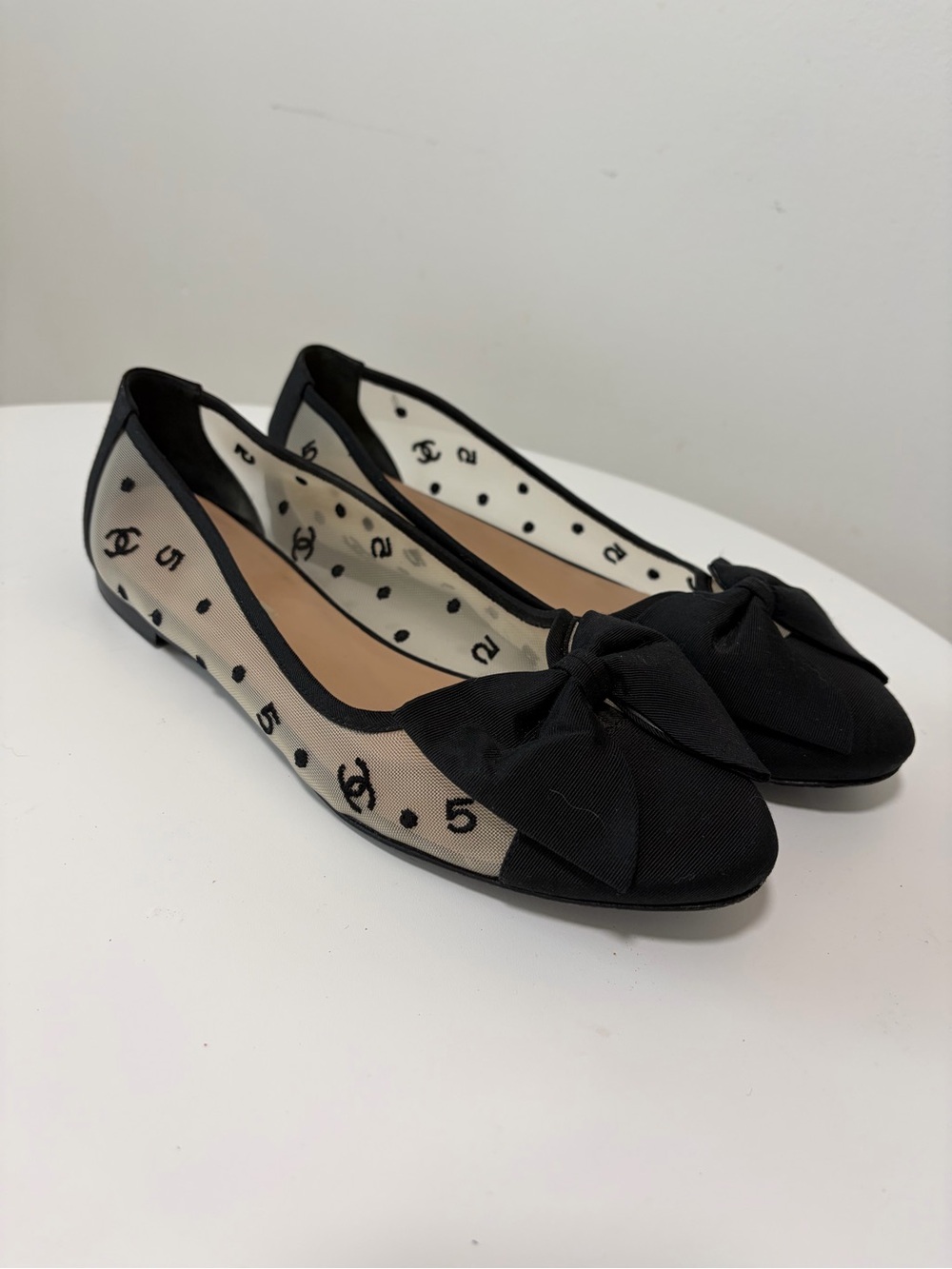 CHANEL Black & Mesh Ballet Flats size 39.5